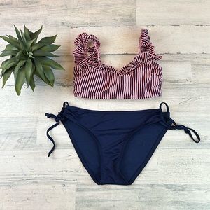 Navy and pink ruffle bikini size S